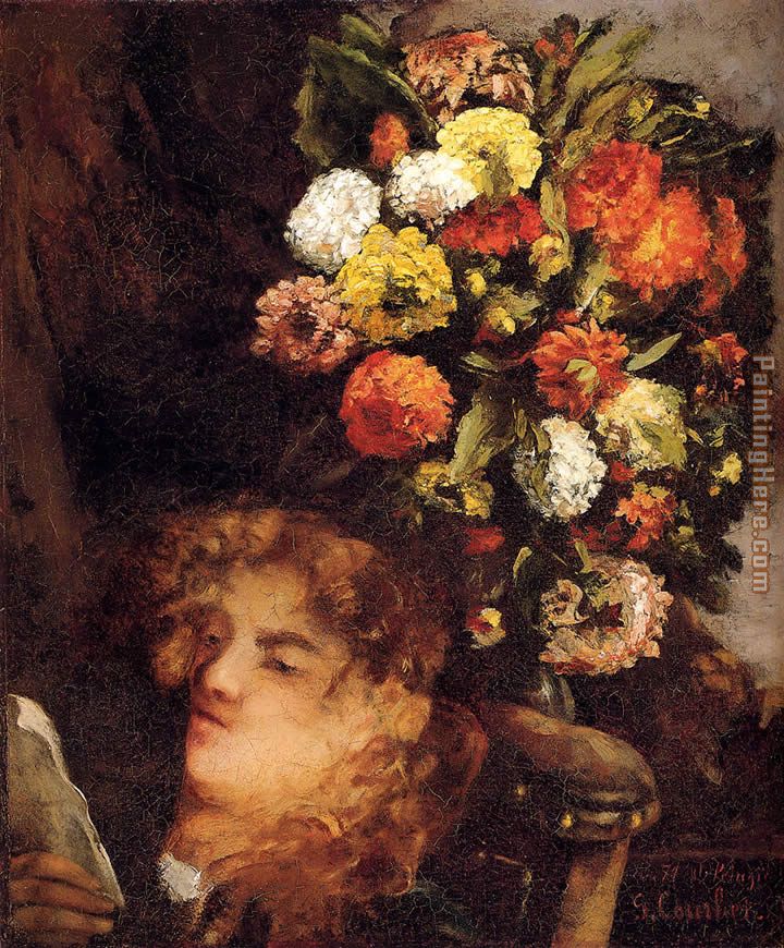 Gustave Courbet Head of A Woman With Flowers